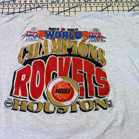 Vtg 1995 Houston Rockets NBA Finals Champions T-Shirt Blue Wave XL Back to Back - Picture 8 of 13